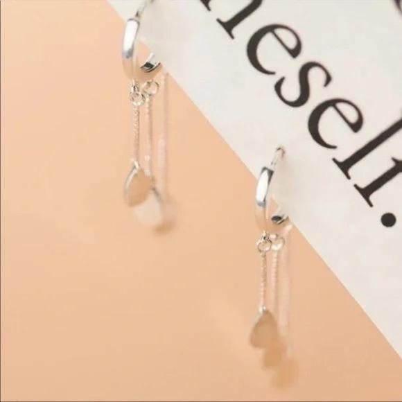 DROP HOOP 925 STERLING SILVER CHAIN EARRINGS, NICE EARRINGS, CUTE EARRINGS - Picture 3 of 5